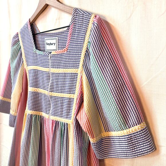 Seersucker House Dress Nightgown Size Rainbow Stripes Summer Lightweight - Picture 3 of 10